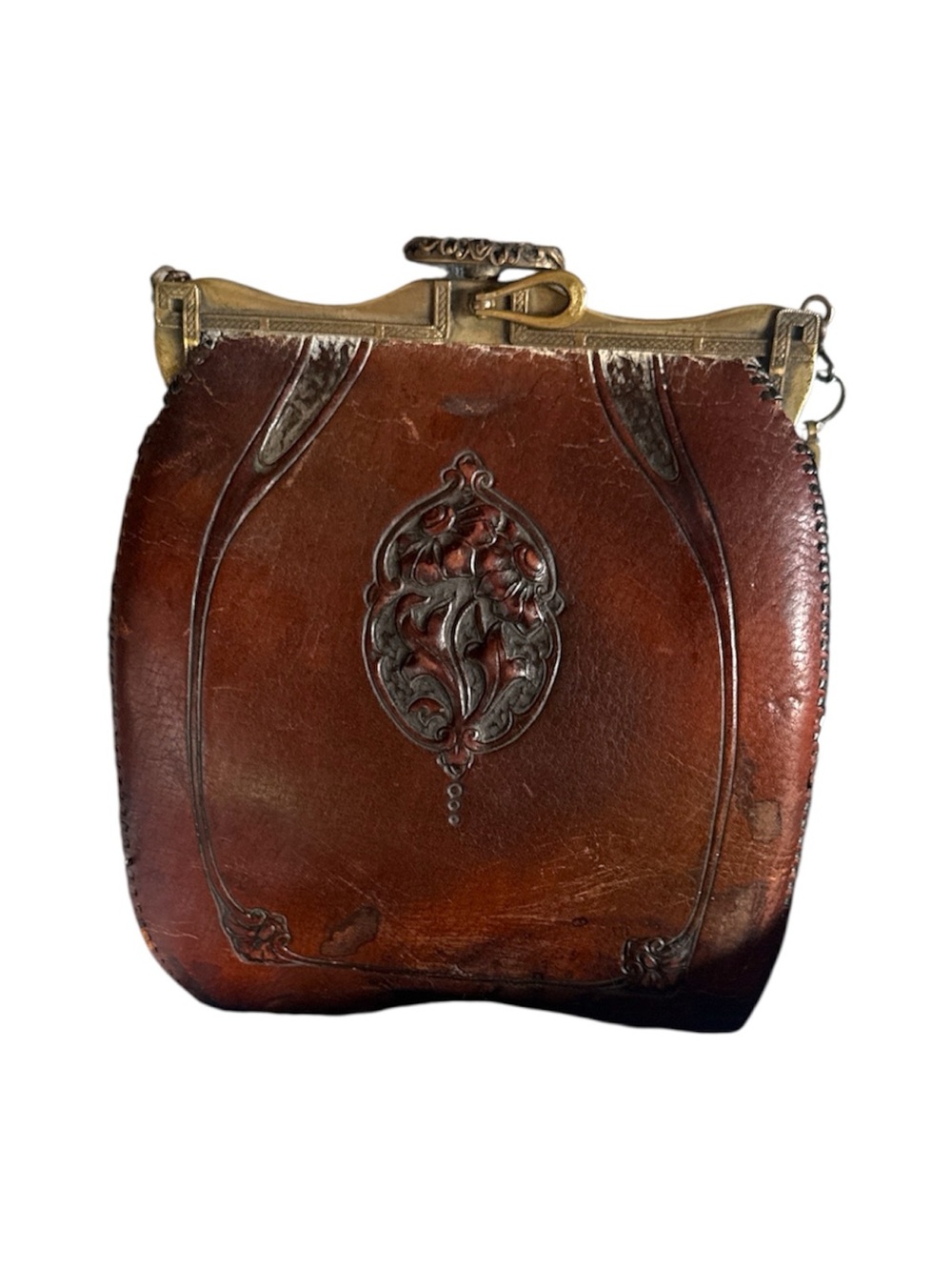 Vintage Justin Leather Goods Edwardian Tooled Leather Handbag Purse Turn-lock